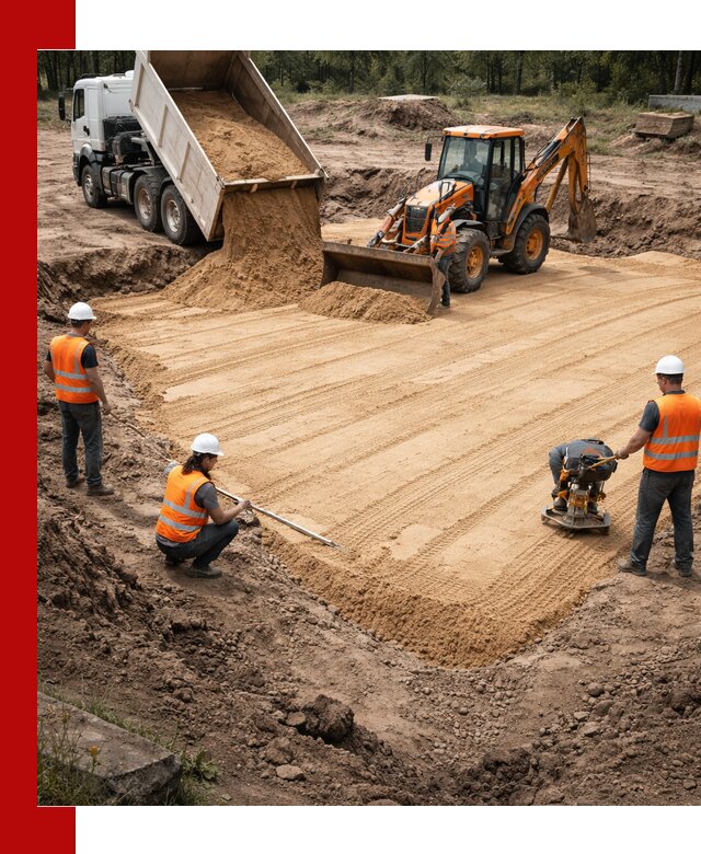 Устройство песчаной подушки для фундаментов и дорог в Кизилюрте